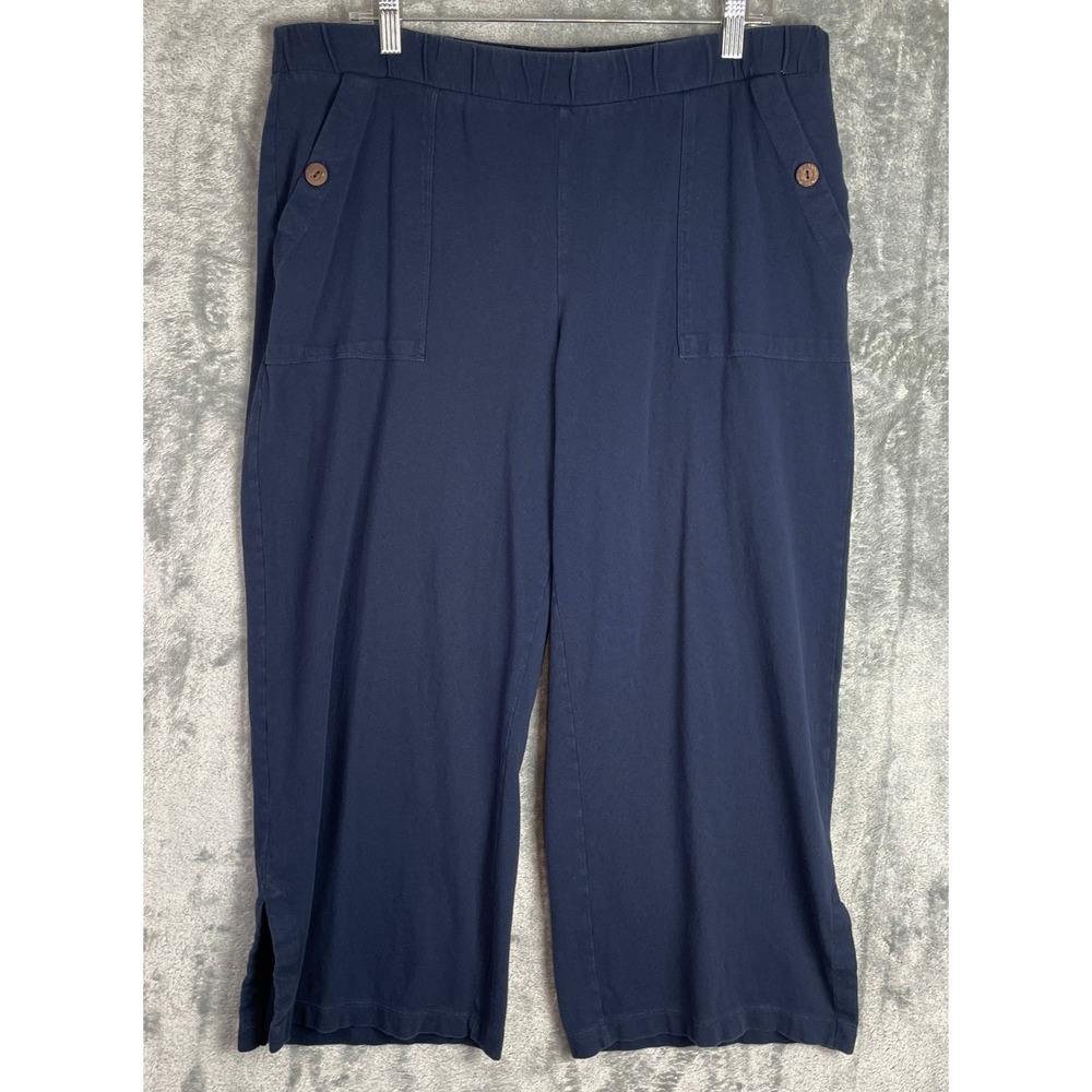 Pure J. Jill Pants Women Large Blue Linen blend wide leg Nautical Beachy Coastal